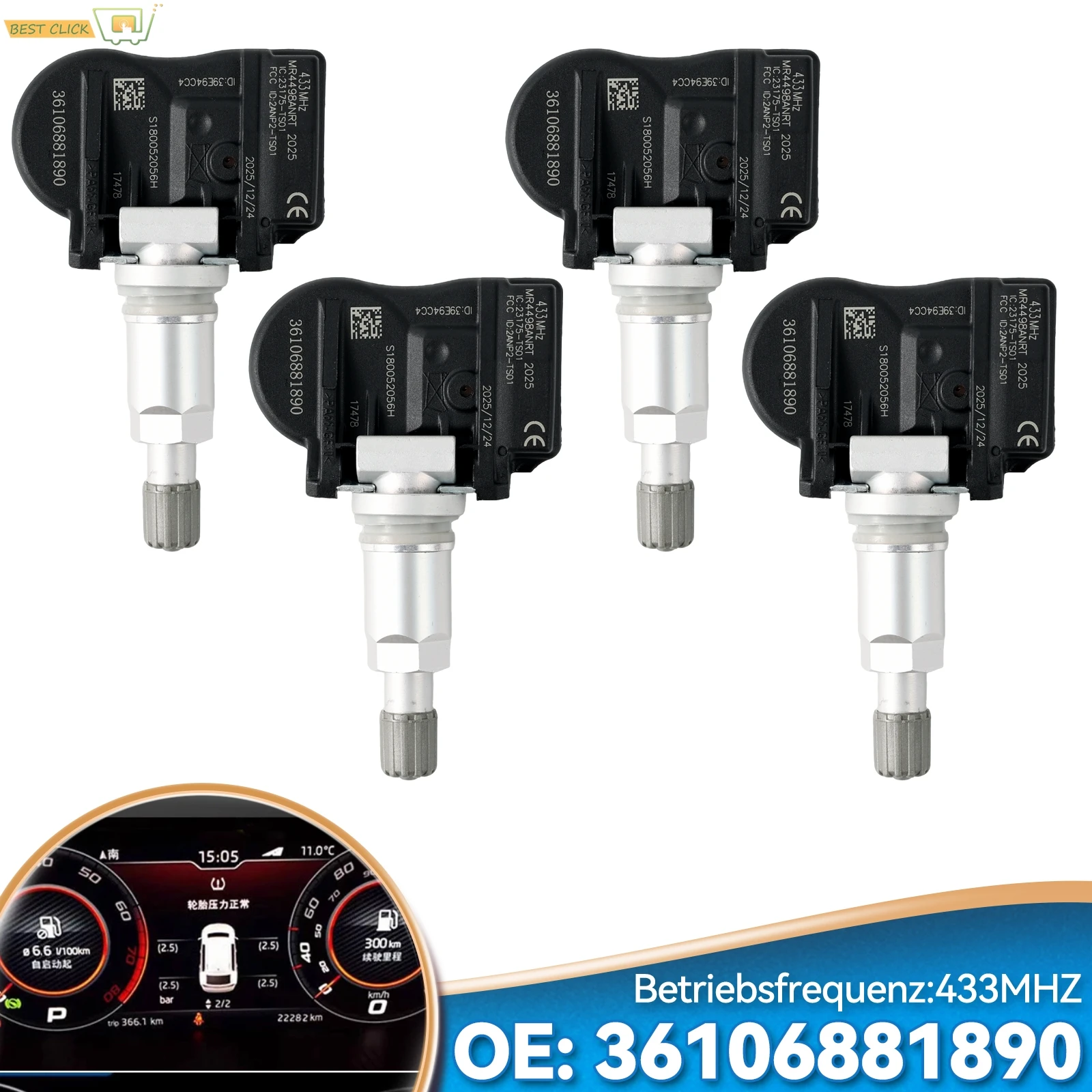 

36106881890 Датчики TPMS для BMW 1, 2, 3, 4 серий F20, F30, F32, F36, X1, X5, X6, F48, F55, F56, комплект для замены