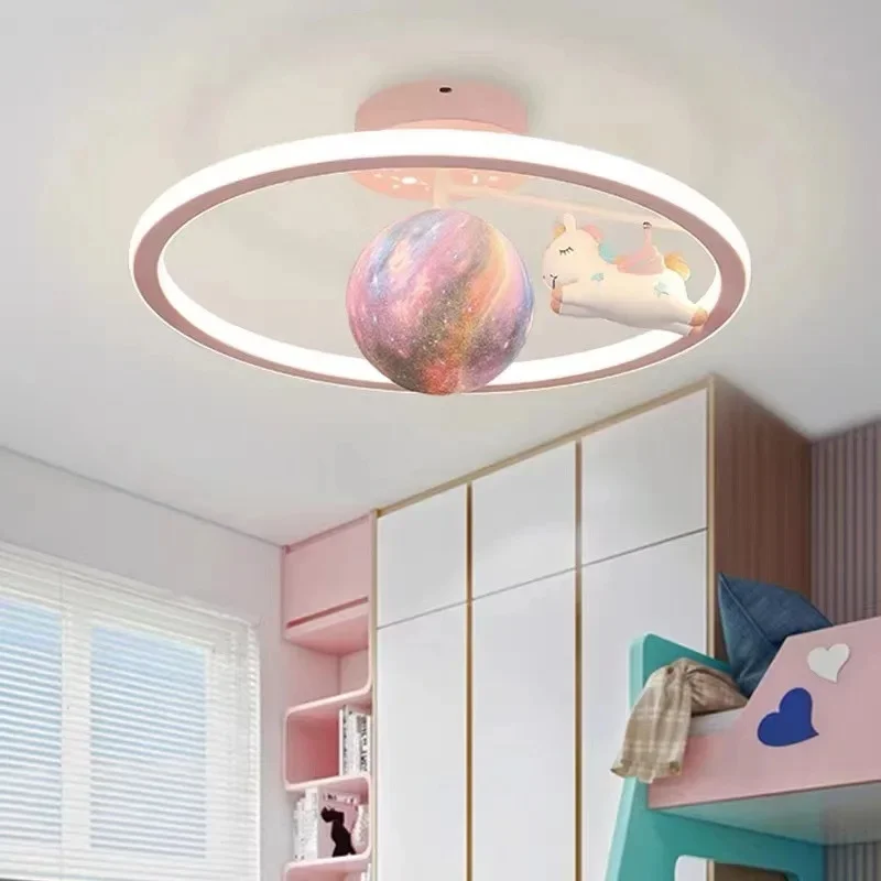 Cartoon Unicorn Galaxy Planet Ring LED Ceiling Light Creative Space Kids Room Lamp Girls Bedroom Children Indoor Decor Lighting