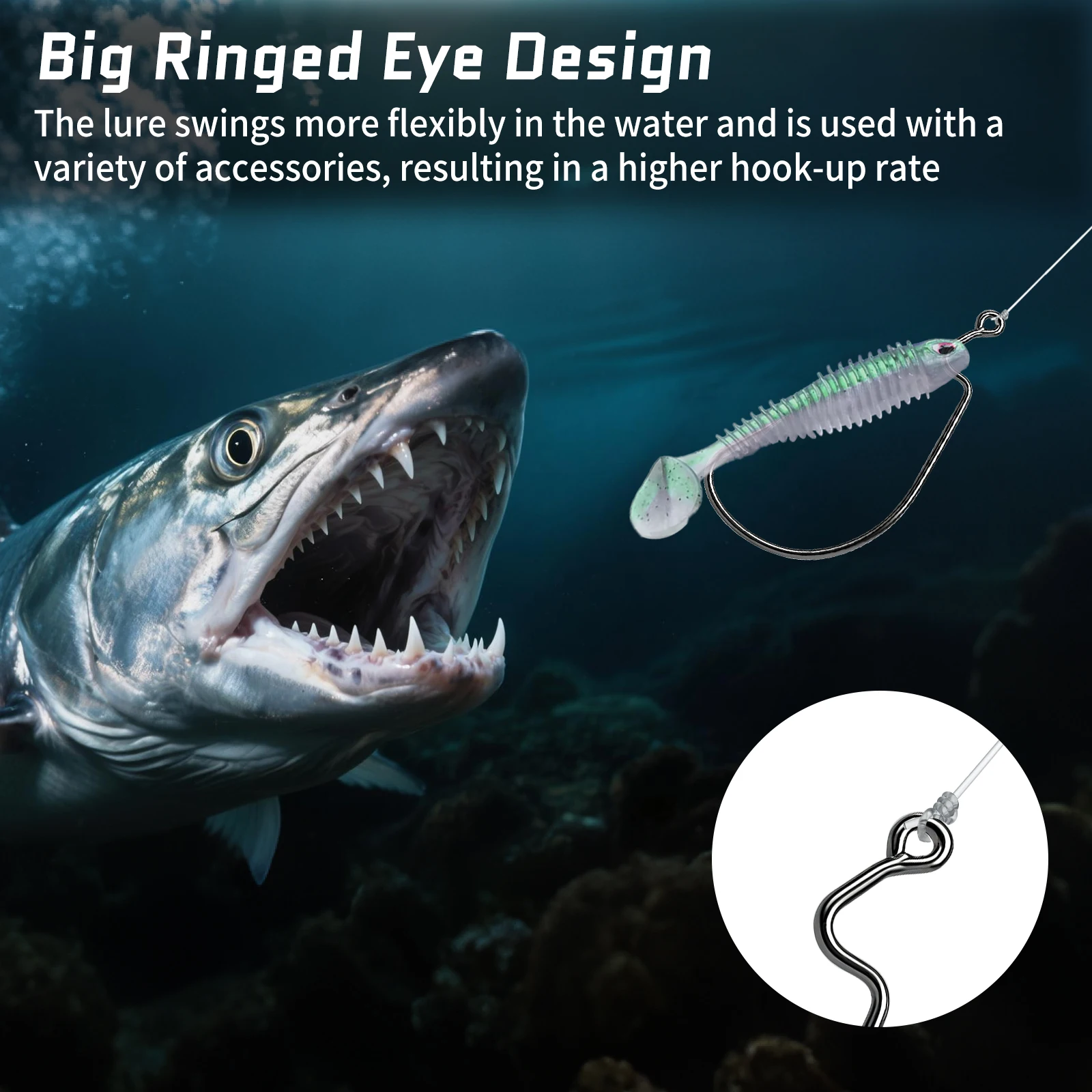 FishTtrip EWG-Haken zum Barschangeln, 25–100 Stück, versetzter Wurmhaken, Texas Rig-Haken, lebende Köder-Angelhaken für Süßwasser, Salzwasser – Detail 5