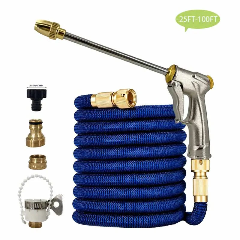 

Расширяемый волшебный шланг, оснащенный многофункциональным соплом, водяным пистолетом. Эффективная мойка автомобилей. Ирригация сада и ежедневная уборка.