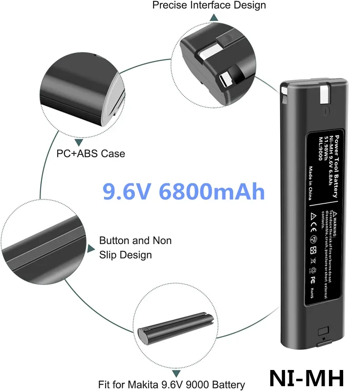 9.6 V 6.8 Ah NiMH Battery Replacement For  9000 9002 9033, 6095D 6096D 6093D 6012HD DA391D 5090D 4390D 8402VD ML902