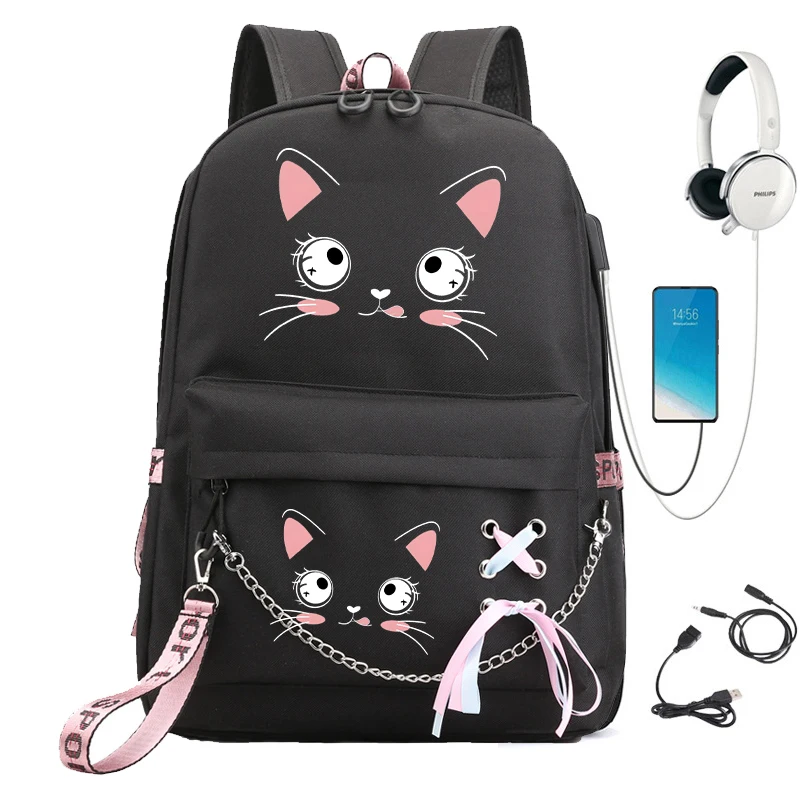 Kawaii Vrouwen Laptop Rugzak Jongens Meisjes Schoolboeken Tassen Voor Tienermeisjes Kat Gezicht Kawaii Student Boekentas Rugzak