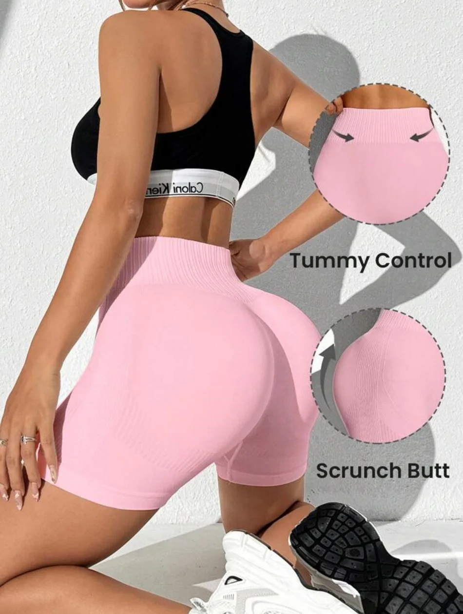 

Tight fitting sports shorts, yoga high waist, abdominal compression, hip lifting, high elasticity, seamless running, flat corner