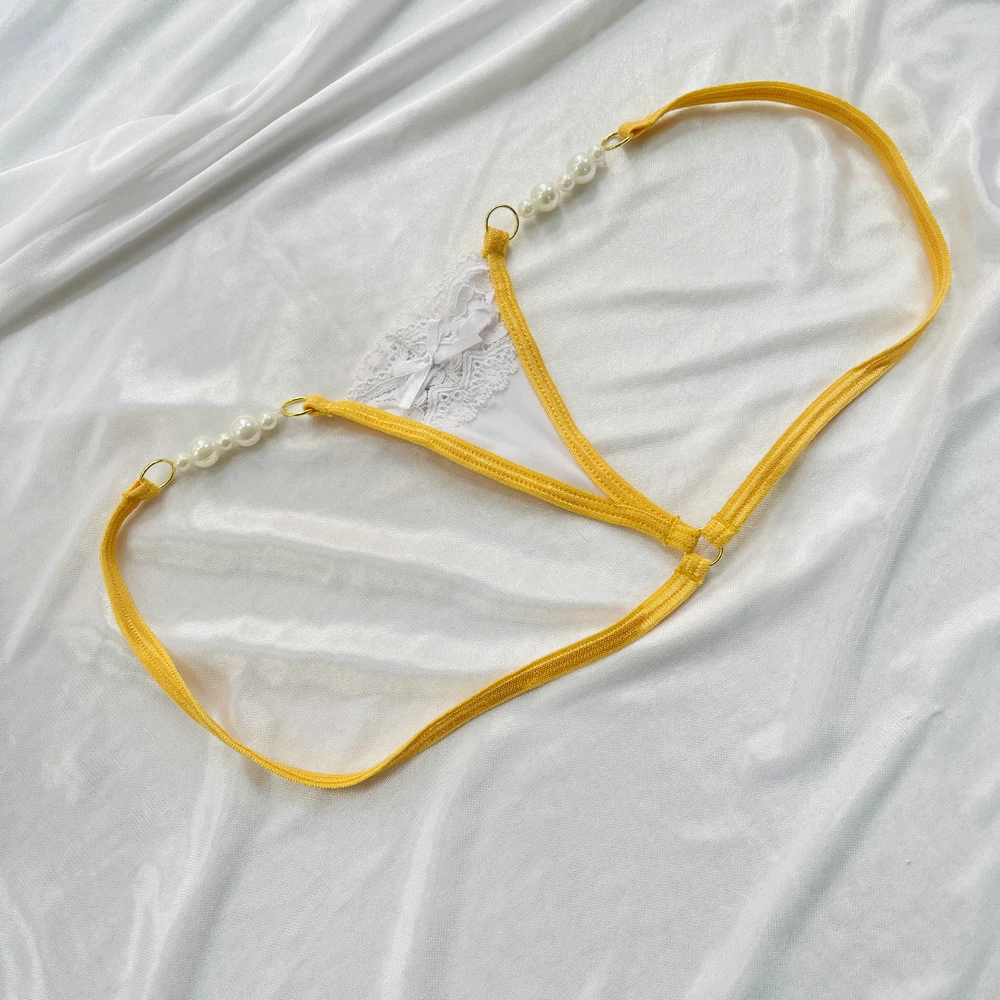 

Sexy Underwear V Style Mini Gstring Lace Tback Pearl Body Lady Panties Imitation Pearl Underwear Jockstrap ladies Thong beads