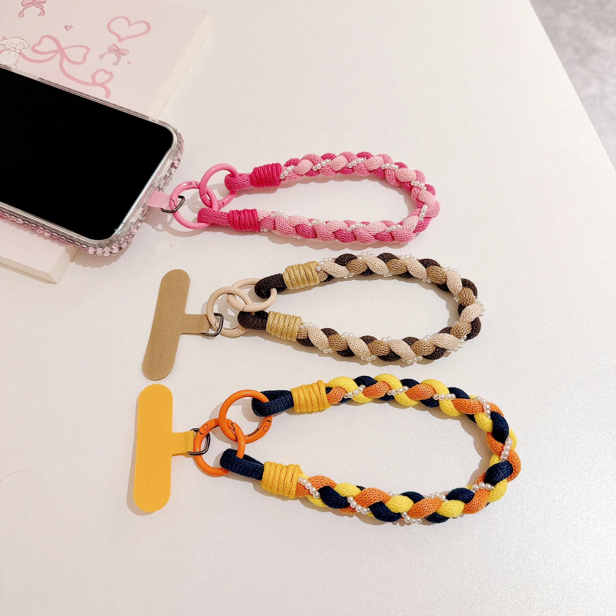 

Милый плетеный ремешок для мобильного телефона с защитой от потери, короткий браслет на запястье, кулон, модный подвесной ремешок ярких цветов, веревочная цепочка