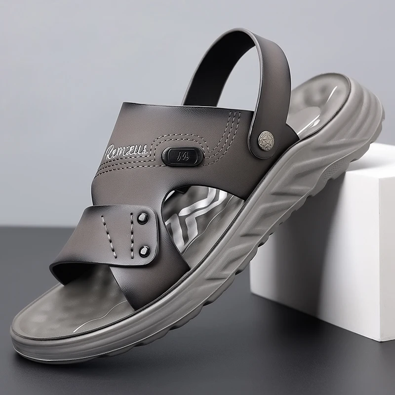 

Летние сандалии, мужские уличные сандалии на плоской подошве, повседневные спортивные кожаные нескользящие дышащие сандалии, модные уличные сандалии, пляжная садовая обувь