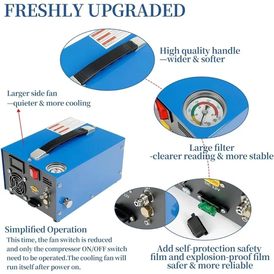 고압 PCP 컴프레서 12V, 300바 4500psi 30Mpa 출력, 컴팩트 디자인, 크기 362626cm, 에어건 충전에 이상적