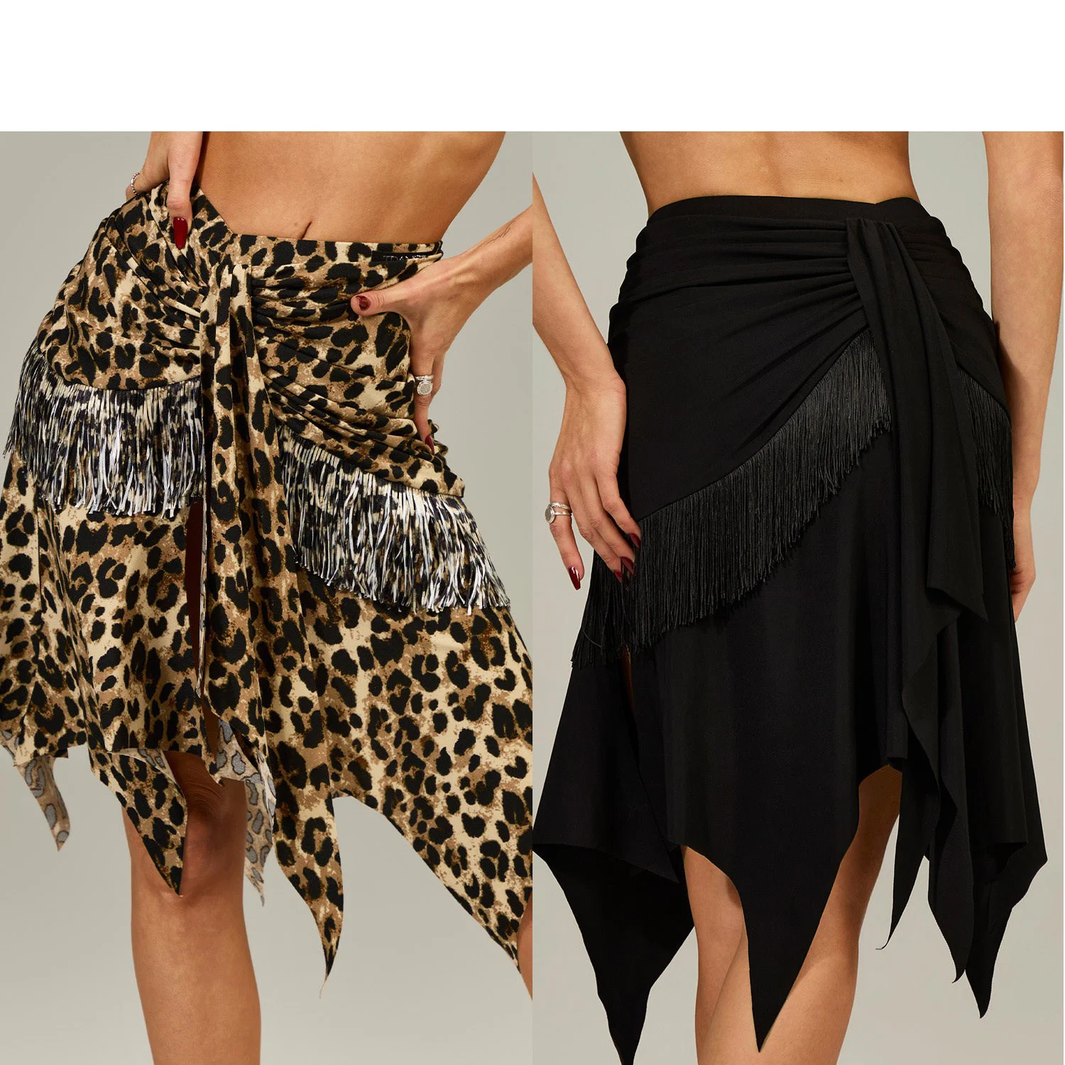 

Юбки для латиноамериканских танцев для взрослых, черные, с леопардовым принтом, плиссированные, с разрезом, асимметричные, с бахромой, танцевальная одежда для женщин, для тренировок и выступлений, SS1986