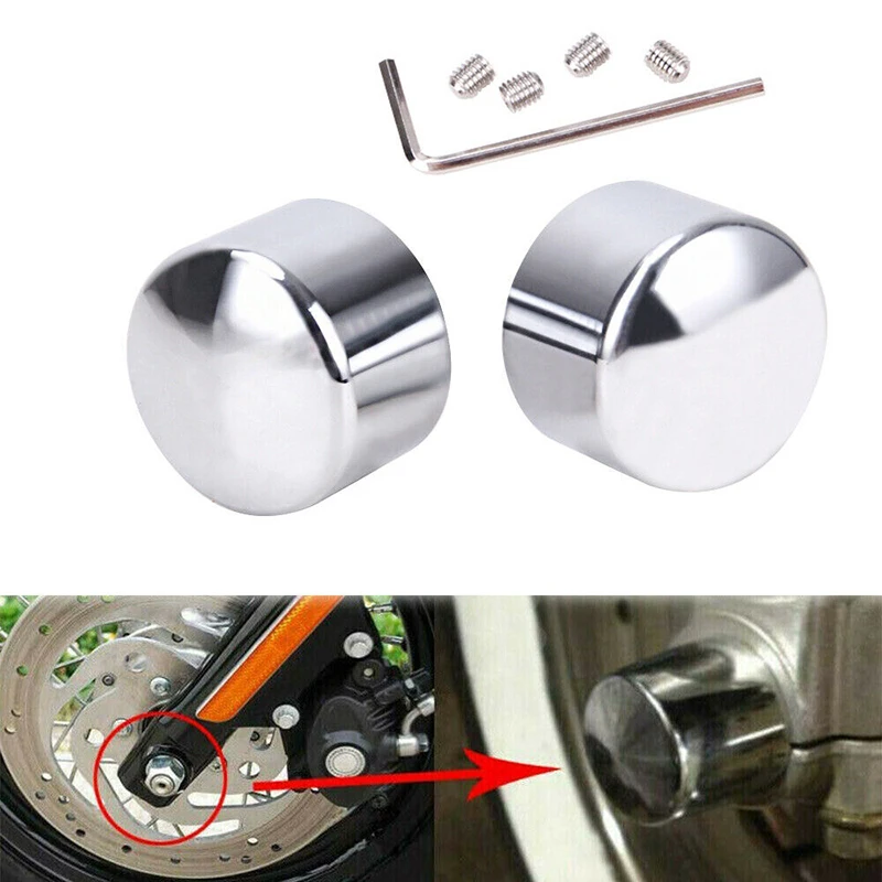 2x Nero/Cromo Moto Assale Anteriore Dado Coperture Tappi Bullone In Alluminio Misura Per Harley Dyna Electra Glides Softail Sportster 2008-17