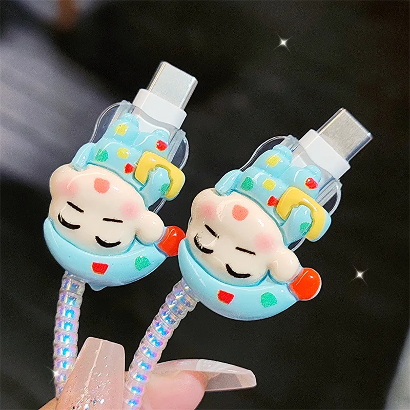 4 Stks/set Krijt Shin-Chan Data Kabel Beschermhoes 20W Voor Iphone 15 14 Kawaii Cartoon Anti-Fractuur Oplader Beschermhoes