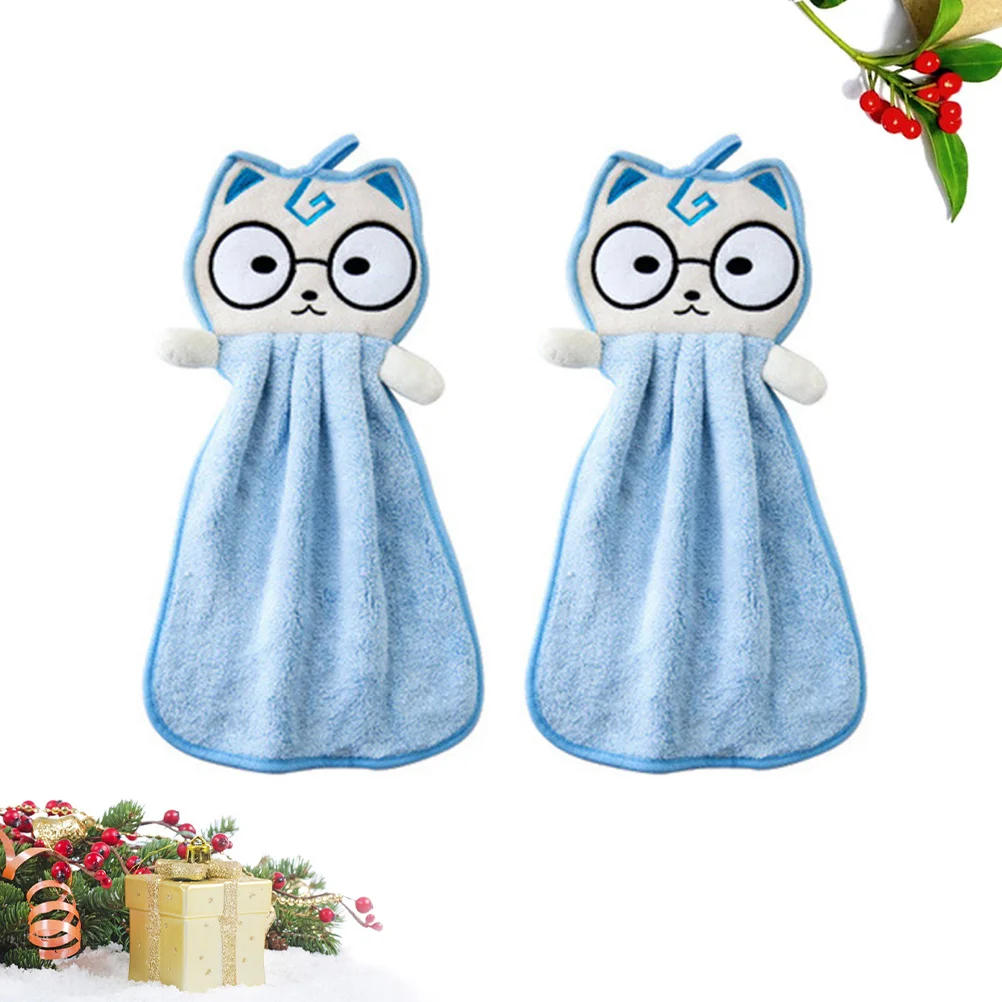 

2Pcs Absorbent Wash Dish Towels Cat Design Easy Clean Kitchen Bathroom Hanging Hand Towels for Home Gift Use Dish Wash Cloth