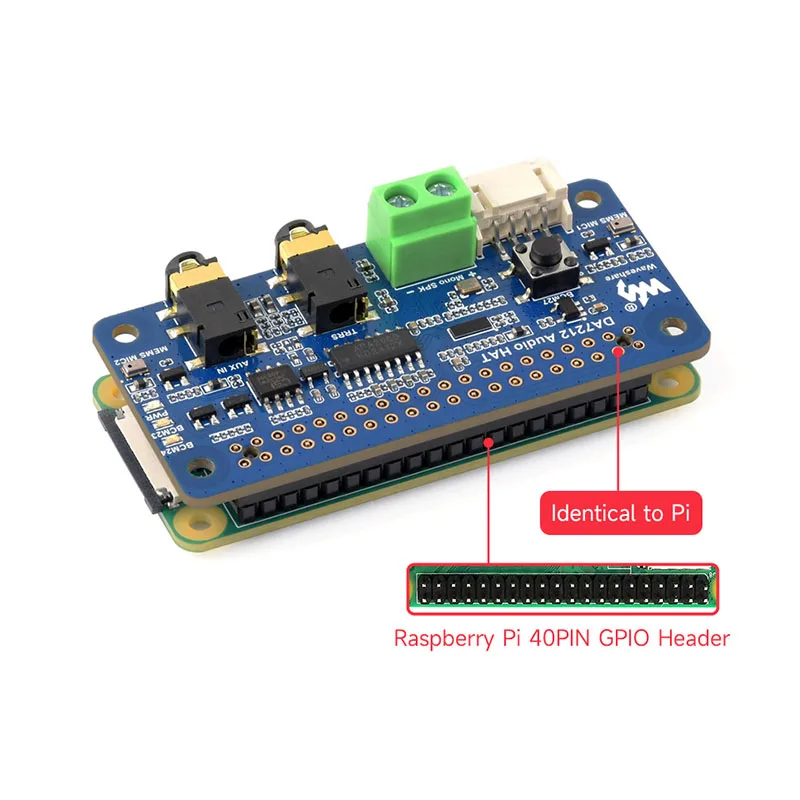 DA7212 I2S Audio Board for Raspberry Pi 5 4B Zero Stereo Codec Dual Microphones 24-bit 96kHz HiFi Sound Card Expansion Module