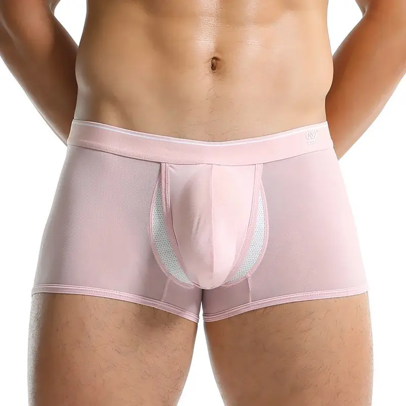 

Нижнее белье из ледяного шелка с разделением космического корабля, мужские однотонные квадратные дышащие легкие сумки-боксеры Calzoncillos, сексуальные Hombre