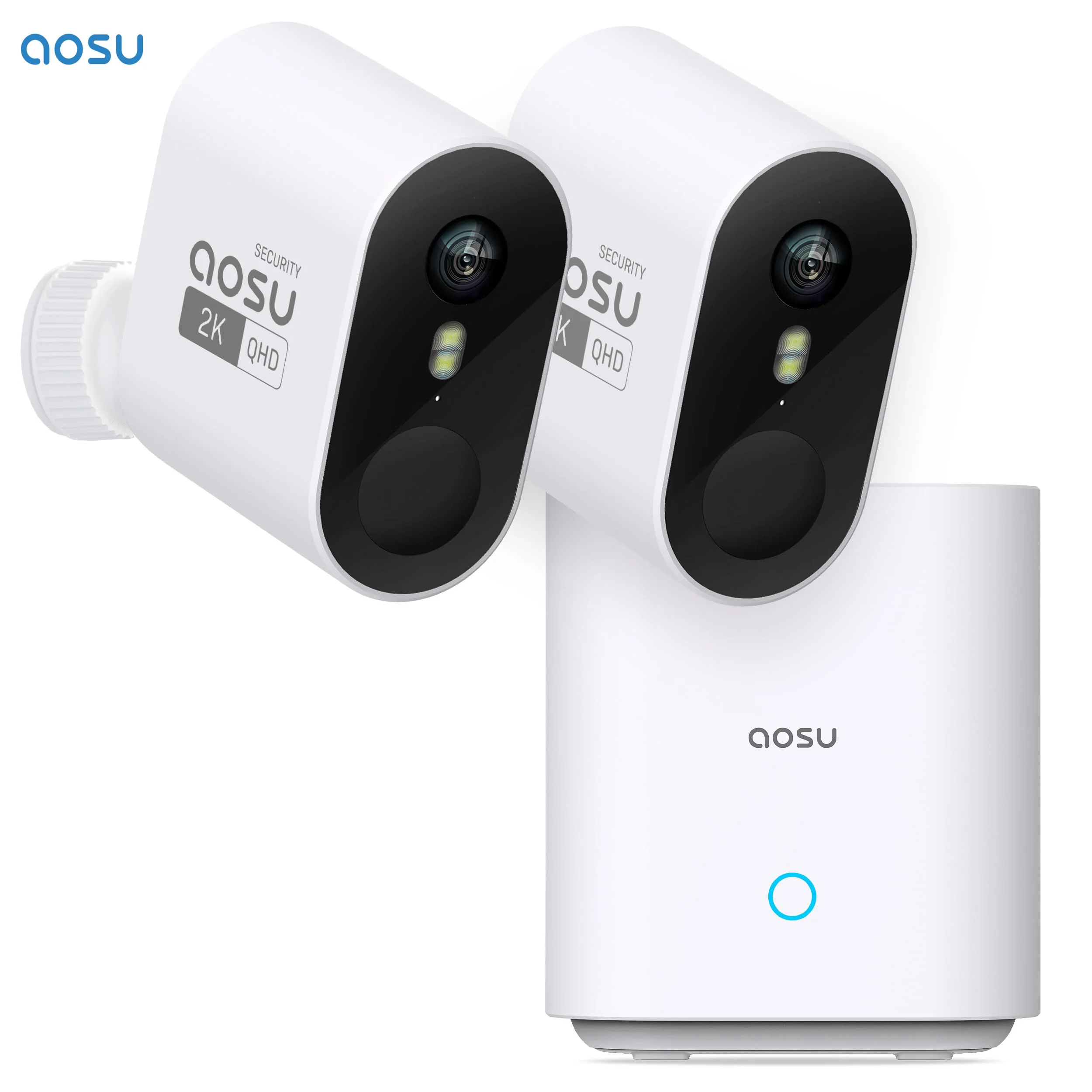 AOSU 2K 3MP Wireless Solar Camera System 2 Cameras Kit 9200mAh Built-in Battery Color Night Vision Two-way Audio CCTV Camera Set