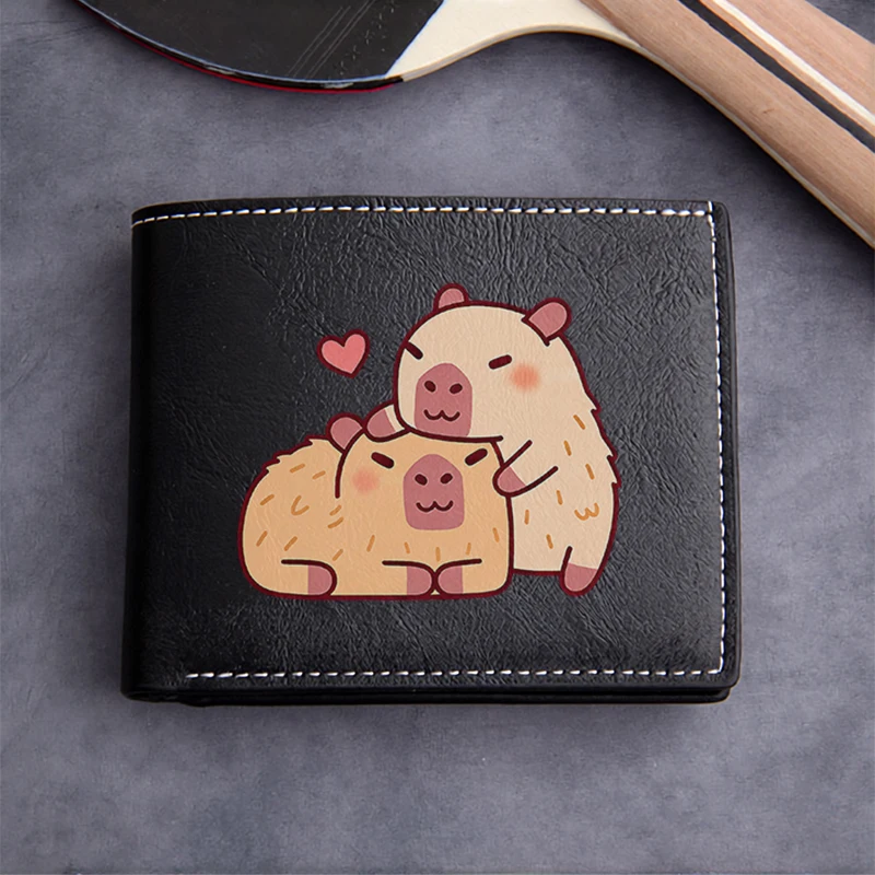 Cute Capybara Couple Design Premium PU Leather Wallet for Men Lightweight Durable Business Style Compact Billfold
