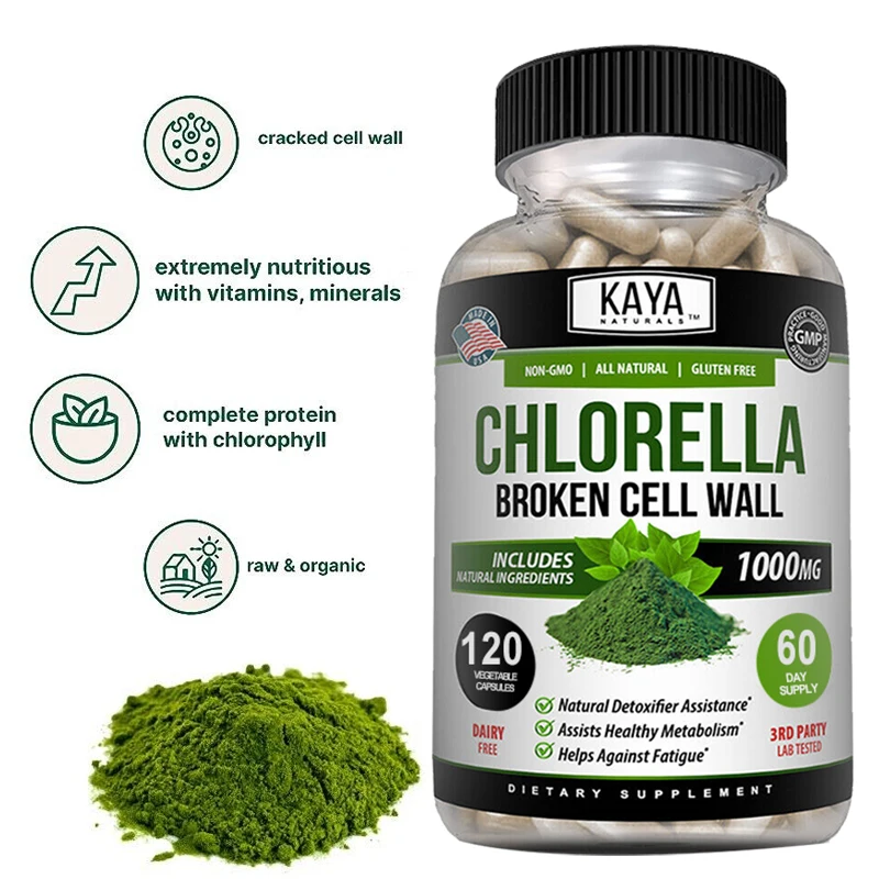 Raw Organic Chlorella Capsules, Cracked Cells, Rich in Vegetarian Protein, Vitamins and Minerals, Premium Chlorella Supplement