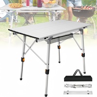 BRIEFNESS 3FT Aluminum Folding Camp Table Lightweight, Adjustable Height, Portable w/Storage for Beach Fishing BBQ Garden Picnic