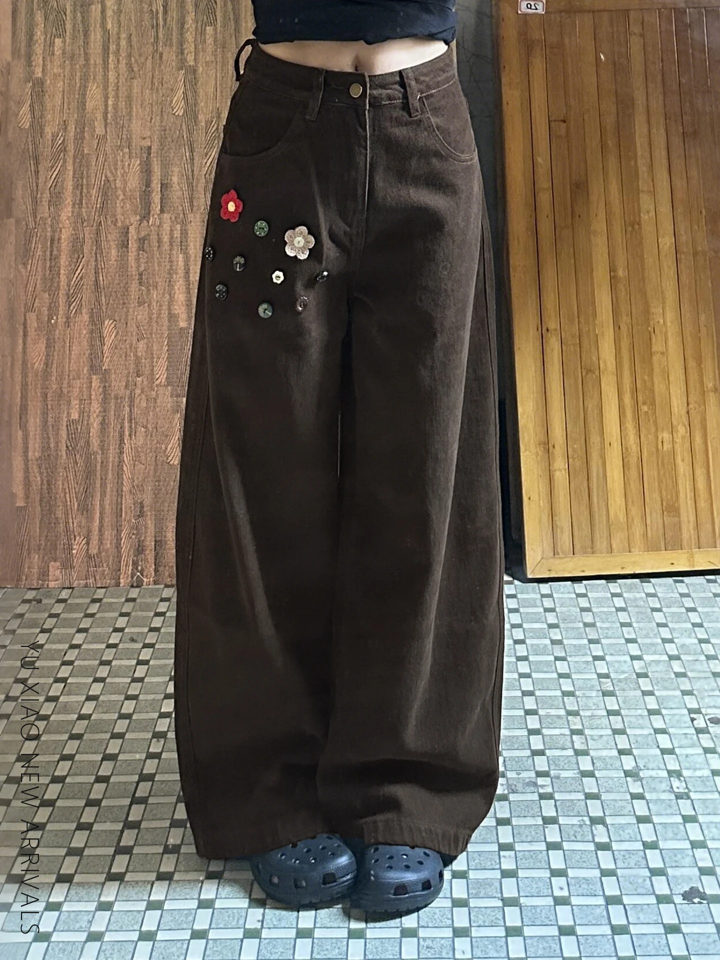 

Женские джинсы-клеш в стиле ретро с широкими штанинами, прямые, свободные, удлиненные, для весны и осени, повседневные, с эффектом стройности