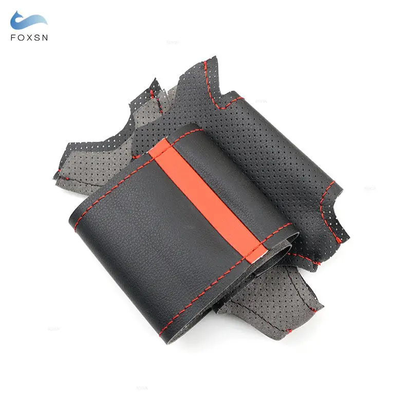 Car Steering Wheel Black Leather Cover Trim with Red Strip For BMW 3 5 Series E36 E46 E39 1998 1999 For X3 E83 X5 E53 2000-2006
