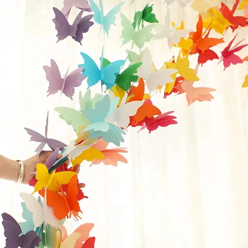 3m 3D Colorful Paper Butterfly Garland Buntings for Wedding Party Birthday Festival DIY Banner Hanging Decorations Bedroom Decor