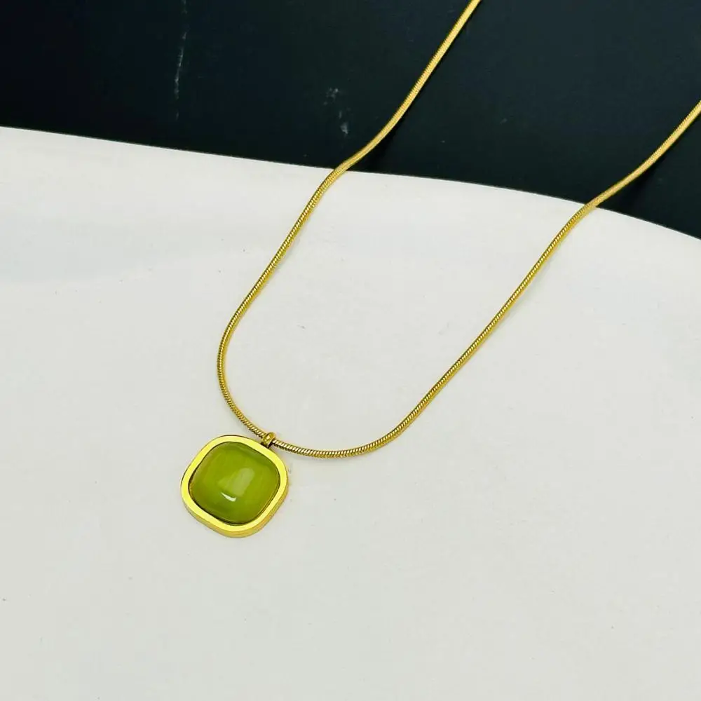 Square Natural Stone Necklaces for Women Stainless Steel Gold Color Fashion Korean Simple Clavicle Chain Party Jewelry Gift