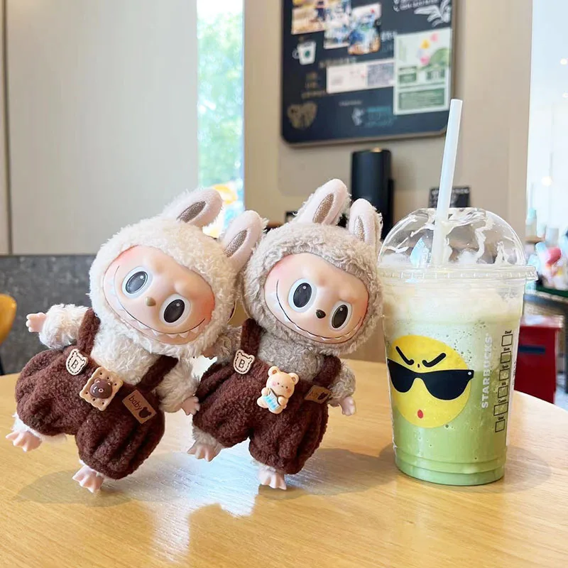 17cm labubu clothes pendant Labubu doll clothes Labubu clothes coffee colored teddy bear overalls cute