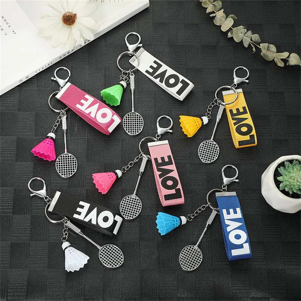 Trendy Badminton Keychain Colorful Ball Racket Pendant Keyring Men Women Backpack Charm Sports Fans Souvenir Gift Accessories