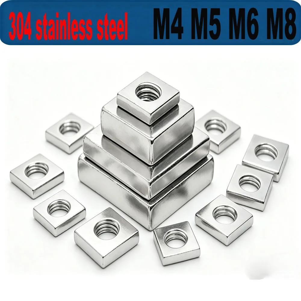

5/10/20/30pcs M4 M5 M6 M8 Square Nut 304 Stainless Steel Square Nut Thin Sliding Block Nut Aluminum Profile Accessories