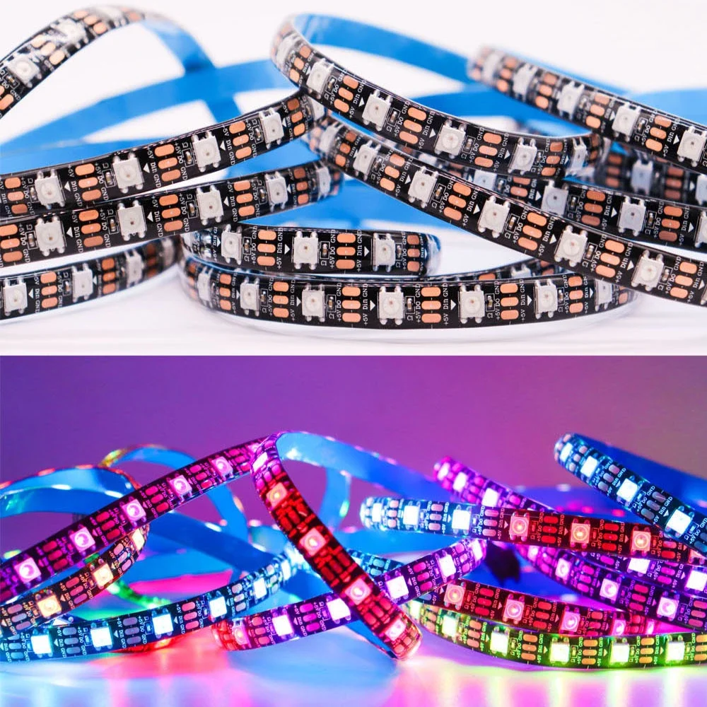 WS2812B Led Lights DC5V WS2812 RGB Led Strip Light Individually Addressable Smart Pixels Magic Light Black White PCB IP30 65 67