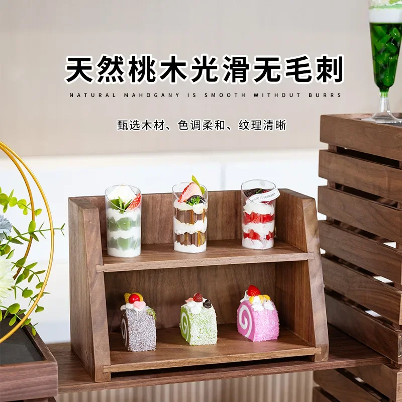 Walnut Cafeteria Coffee Break Table Set Cold Food Pastry Cake Ornament Wooden Bread Frame Table Set