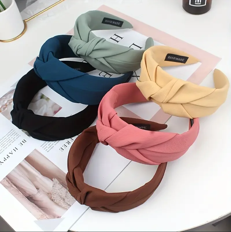 New Fashion Knotted Headbands for Women Solid Color Girls Cloth Hair Bands Wide Hairband Soft Hair Hoop Hair Accessories