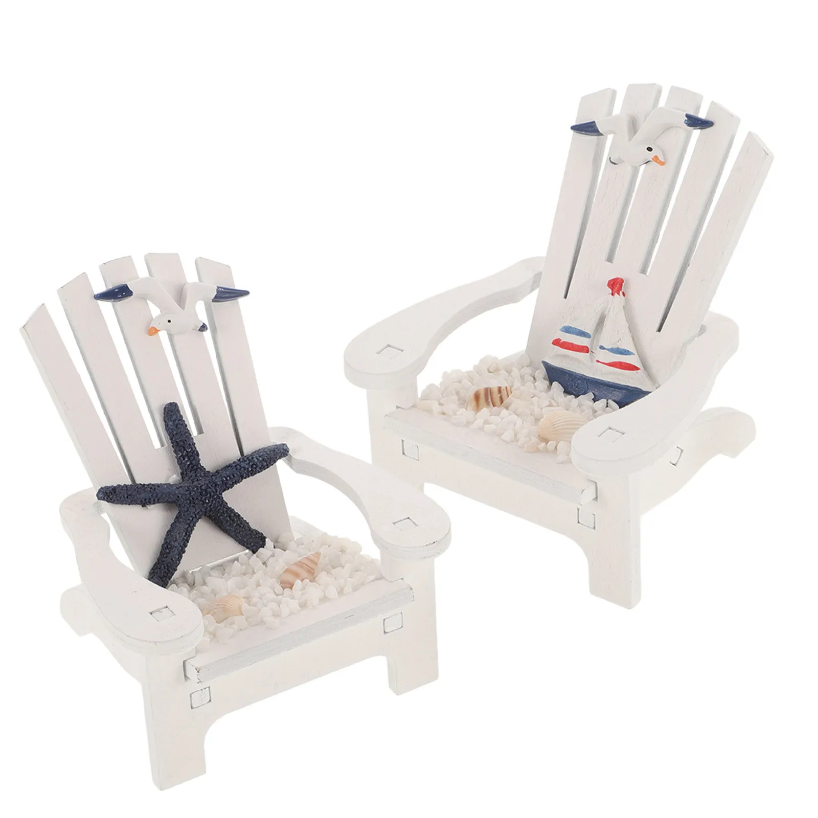 2Pcs Miniature Beach Chair Wooden Ornament Nautical Decor for Home Office Coffee Shop Hotel Christmas Birthday Wedding