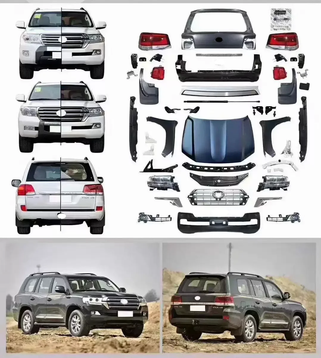 

Автомобильный передний бампер, объемный корпус, комплект для Toyota Land Cruiser, передняя решетка радиатора, задняя крышка