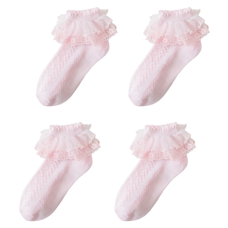 1 Pairs Girls Lace Ruffle Socks Cotton Breathable Comfy Adorable Princess-Style Kids Dance-Ready Socks with Frilly Trim