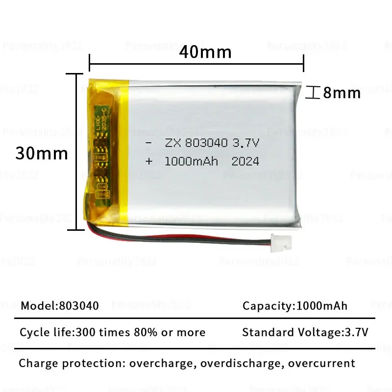 803040 1000mAh 3.7V LiPo Battery Pack Rechargeable Lithium Polymer Cell for Shaver Weight Scale Camping Light MP3 MP4 Controller