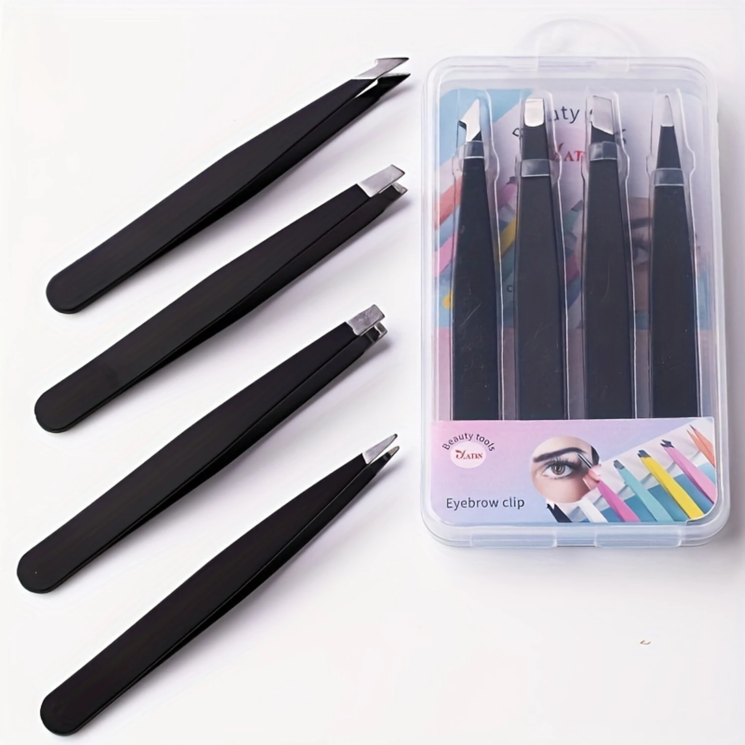 4pcs Hypoallergenic Stainless Steel Tweezers Set – Precision Eyebrow Plucking & Ingrown Hair Removal Tools for Lash Extensions
