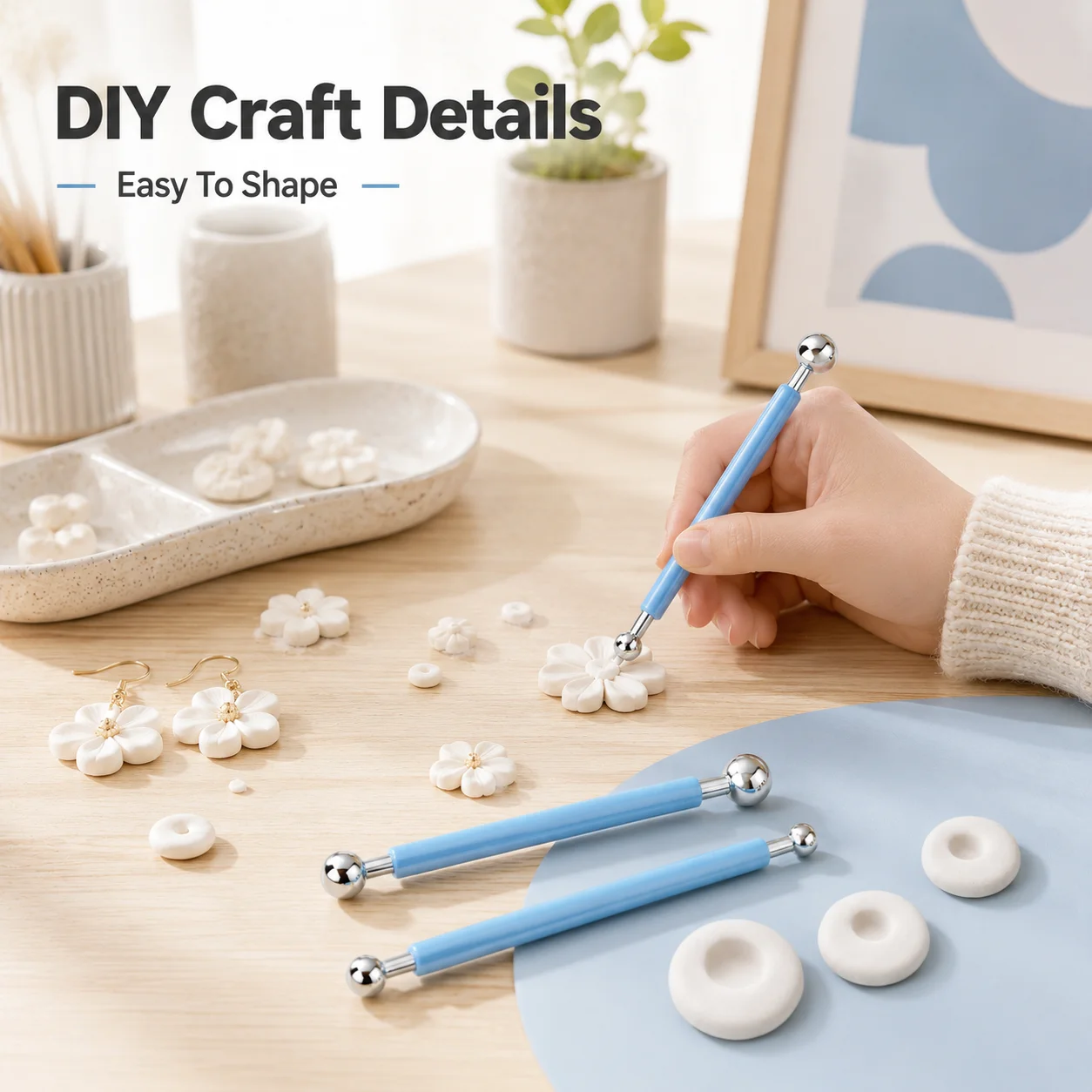 Picture 5: 4 Pcs DIY Ball Stylus Tools Double Head Embossing Creasing Pen for Clay Sculpting Pattern Craft
