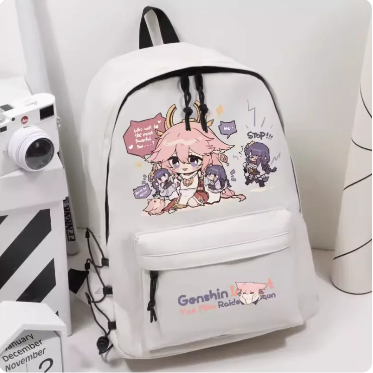 Mochila escolar Anime Genshin Impact Yae Miko, bolso de hombro de alta capacidad, Cosplay, regalo para estudiantes y adolescentes, B086