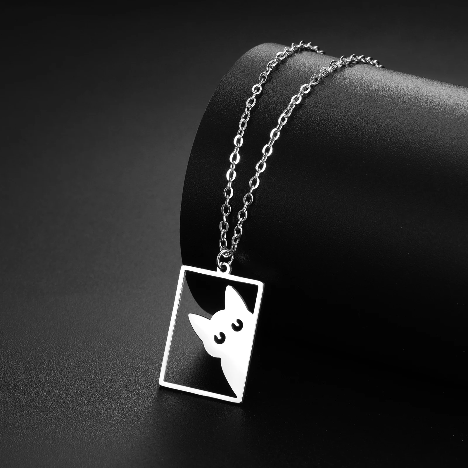 COOLTIME Halskette mit quadratischem Anhänger für Katzen und Kätzchen, Edelstahl, niedliche Katzenpfote, lustige Halskette, Schmuck, Geschenk für Familienmitglieder – Detail 7