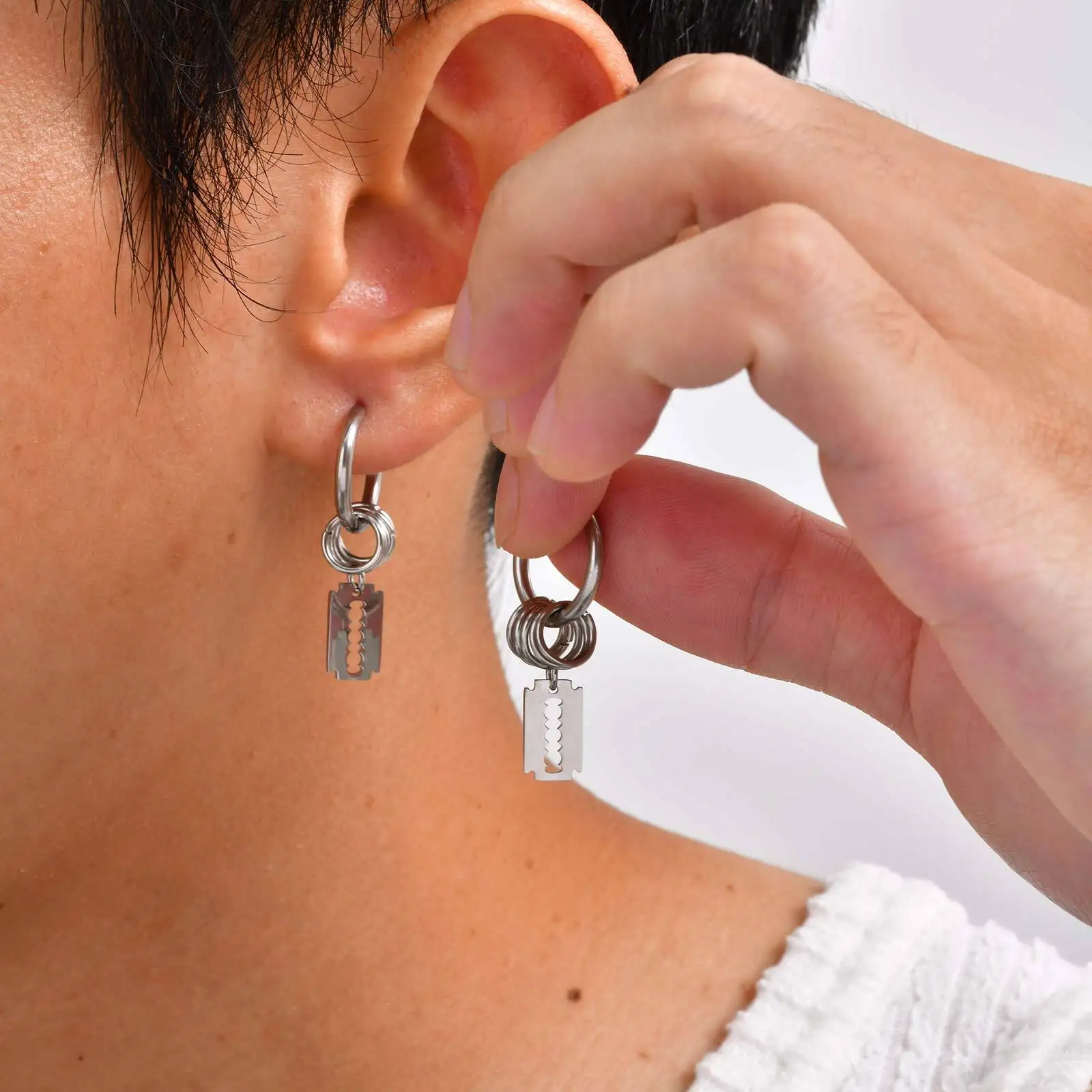 حلق هوب أنيق للرجال والأولاد، حلق هوجيز بشفرة من الفولاذ المقاوم للصدأ، هدية مجوهرات هيب هوب بانك