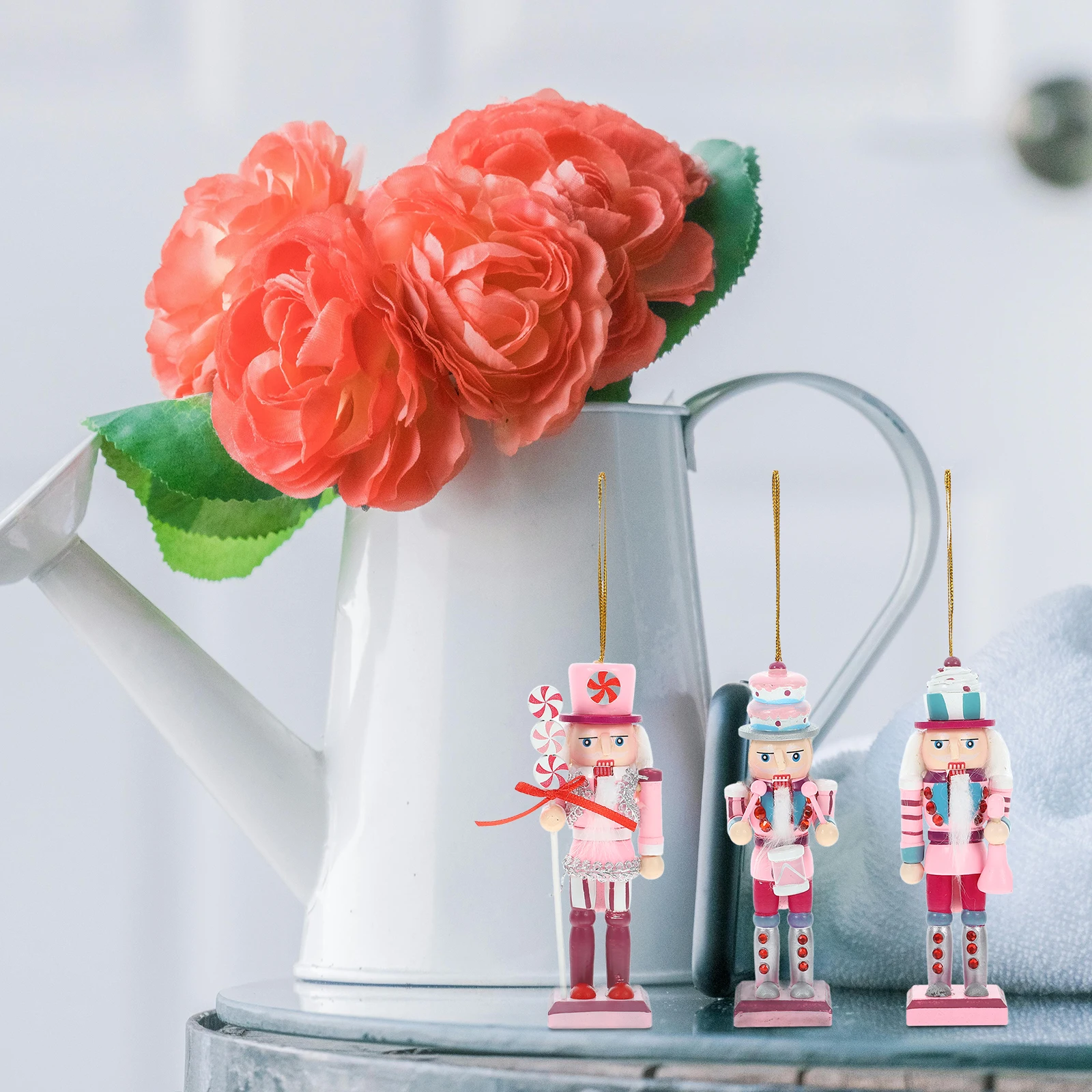 

3Pcs Wooden Nutcracker Decor Christmas Nutcracker Figure Desktop Adornment for Home Holiday Display Xmas Party Decoration