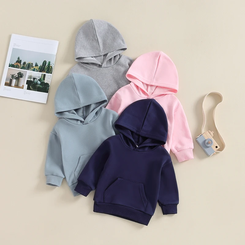 2023-10-19 Lioraitiin 6M-4Y Toddler Kid Boys Girls Hoodies Solid Color Long Sleeve Hooded Sweatshirts Spring Fall Pullovers Tops