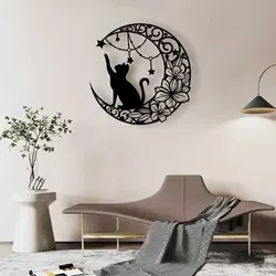 Moon Black Cat Silhouette Wall Hanging Crafts Simple Iron Wall Decoration Art Wall Decoration Garden Living Room Wall Decoration