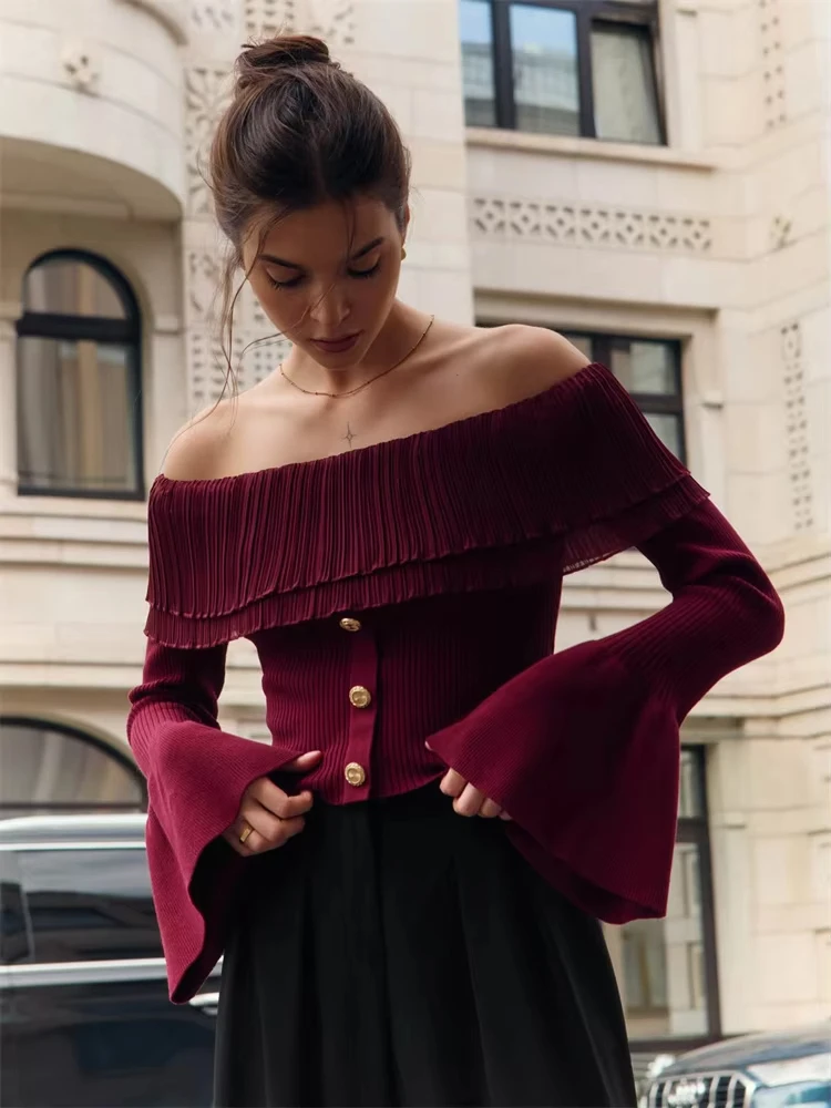 Knit Backless Sweater Pullover Female Patchwork Ribbed Off-Shoulder Slim Fashion Y2k Autumn Top Women's Knitwear Pullover