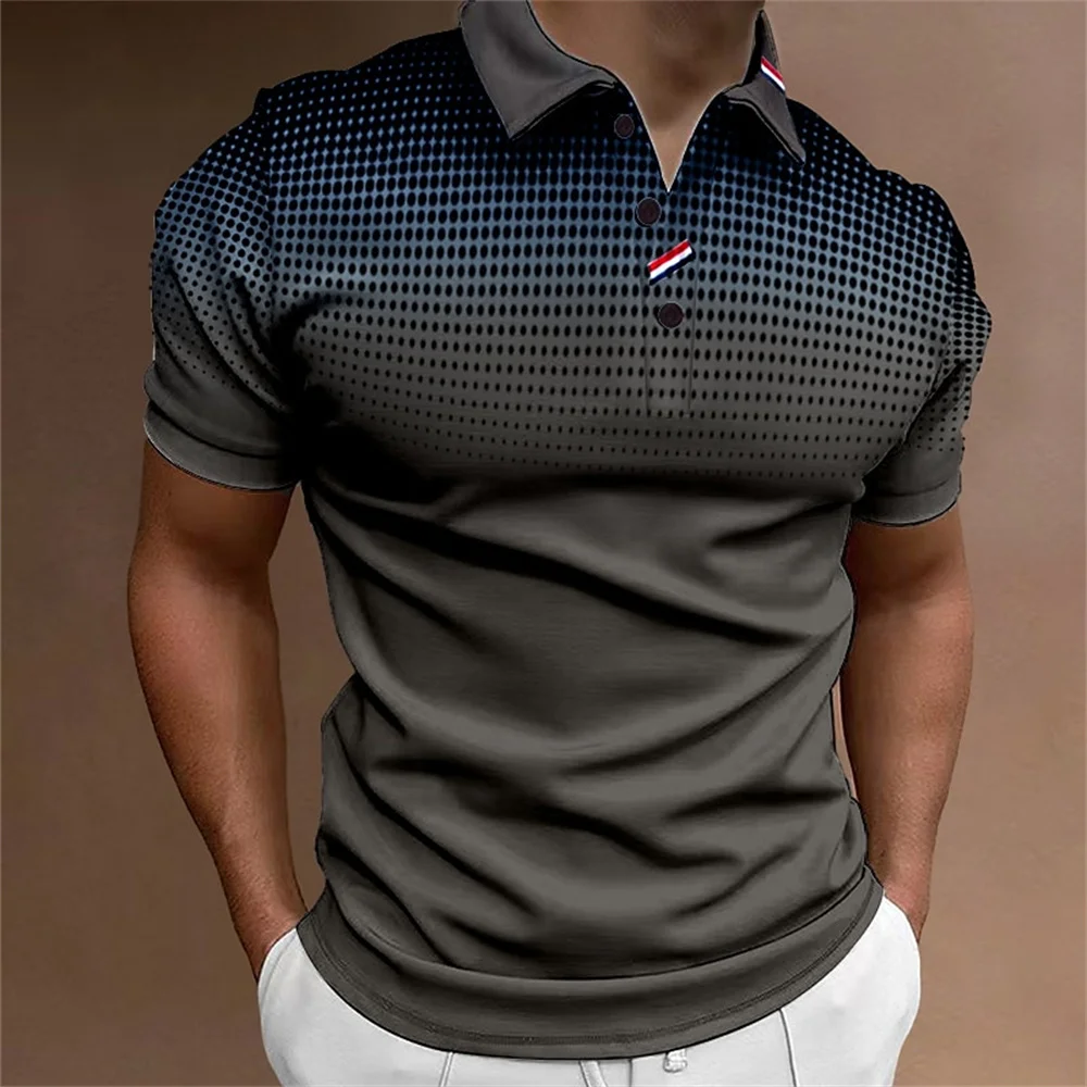 High Quality Men\'s Polo Shirt 2023 New Stripes Short Sleeve T-shirts Casual Business Button Tops Tees Summer Clothing For Boys