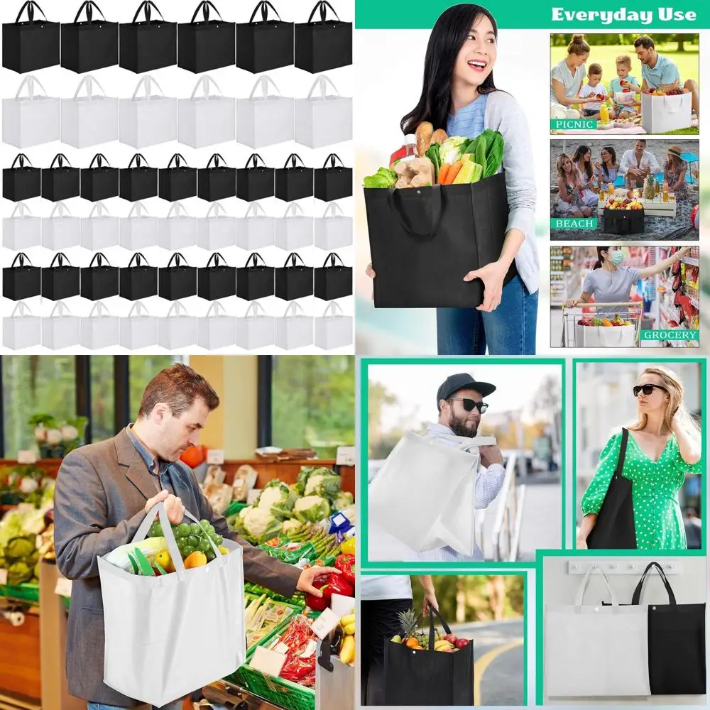 

Многоразовые сумки для продуктов - 48 штук, большие складные сумки для покупок с ручками, 13 x 9.4 x 15 дюймов, из нетканого материала
