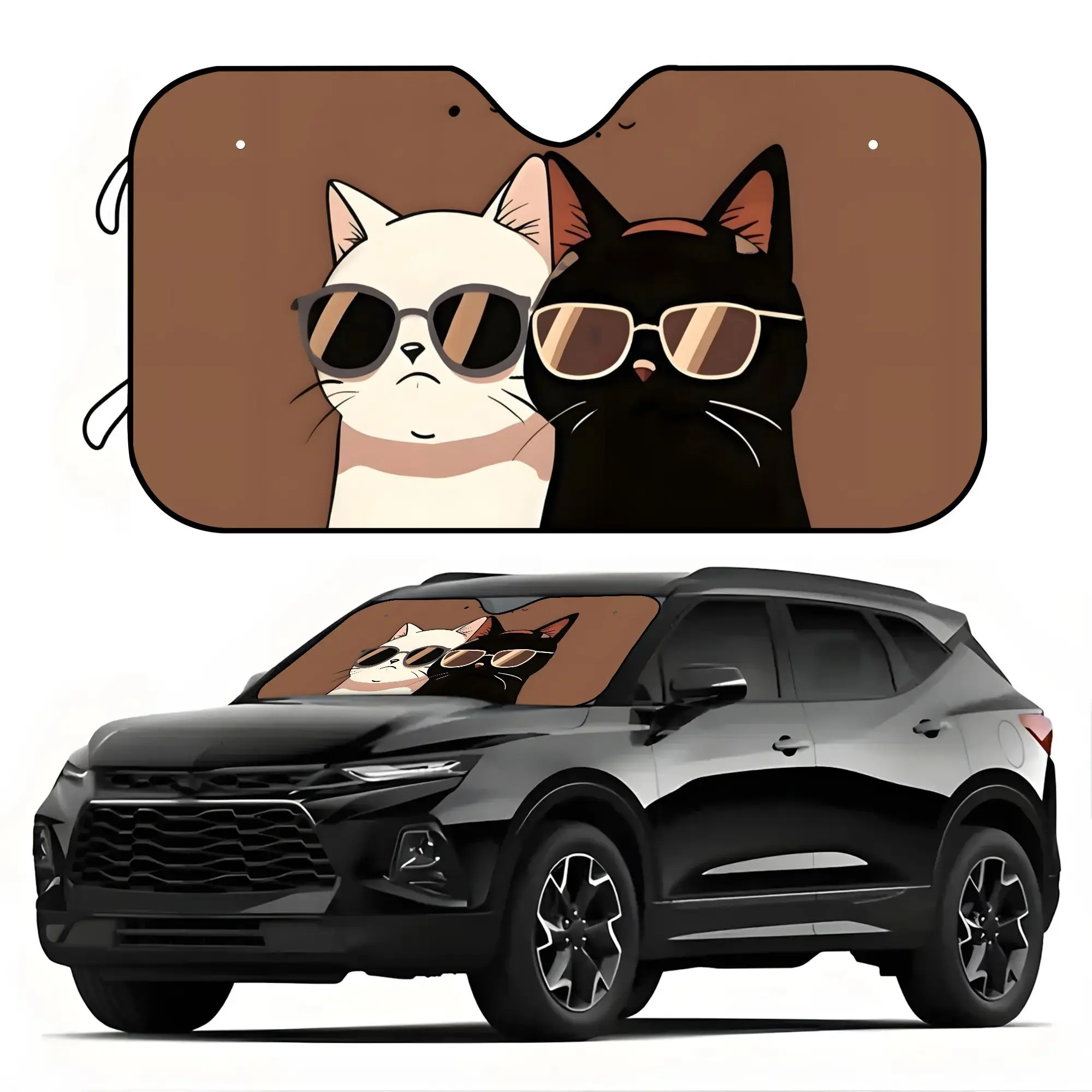 A Sunshade for Car Windshields with an Adorable Cat Design It Offers UV Protection And Reduces Glare Showcasing Colorful Cartoon