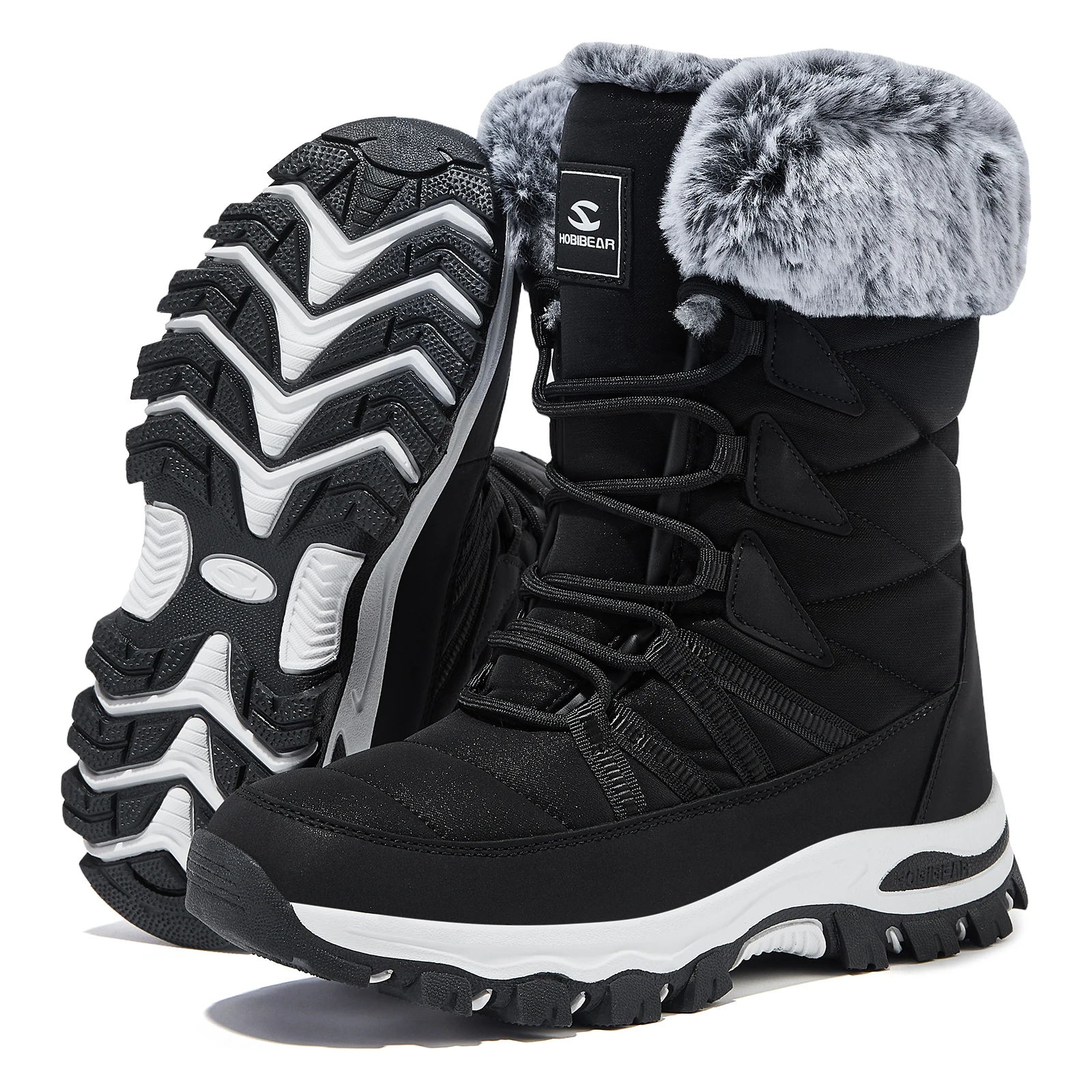 HOBIBEAR Snow Boots for Women Winter Waterproof Outdoor Shoes Non-Slip Warm Faux Fur Lined Mid-Calf Walking Boots