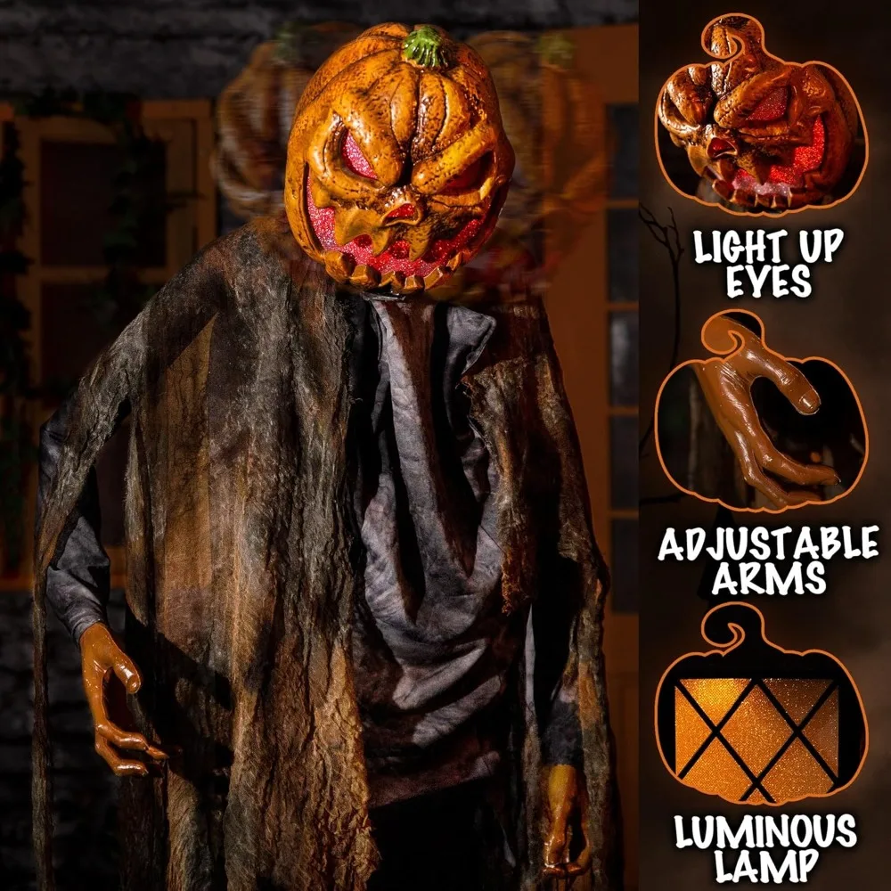 72'' Animatronics Pumpkin Halloween Animated Decorations - Sound & Sensor Activated with Creepy Sound, Scary Move, Light Up Eyes