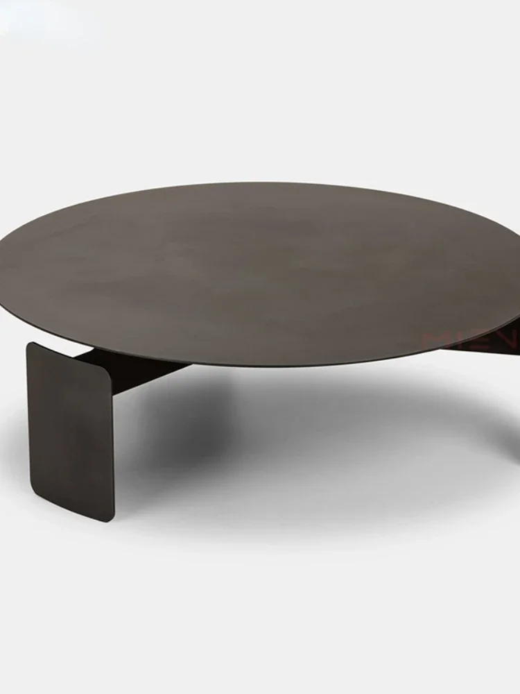 Minimalist round Pure Metal Coffee Table Green Bronze Living Room Tea Table Pure Black Matte Three-Legged High